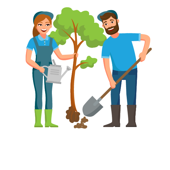illustration of two people planting tree